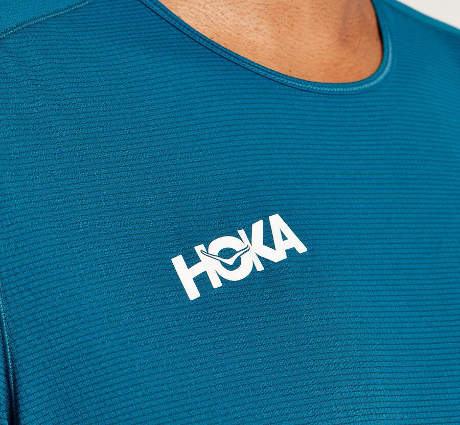 Hoka One One Top Herre - Performance Kort Sleeve - Blå - 381265KUA